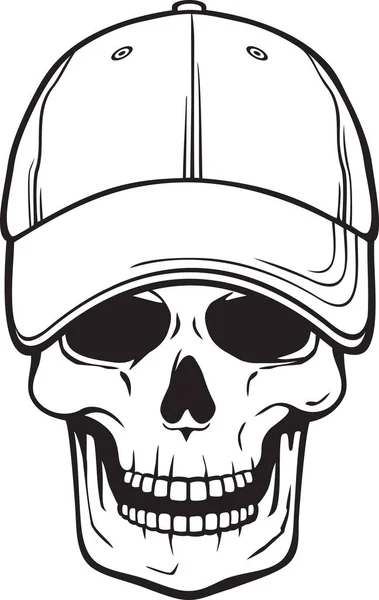 Totenkopf Mit Schwarzer Und Weißer Baseballkappe — Stockvektor