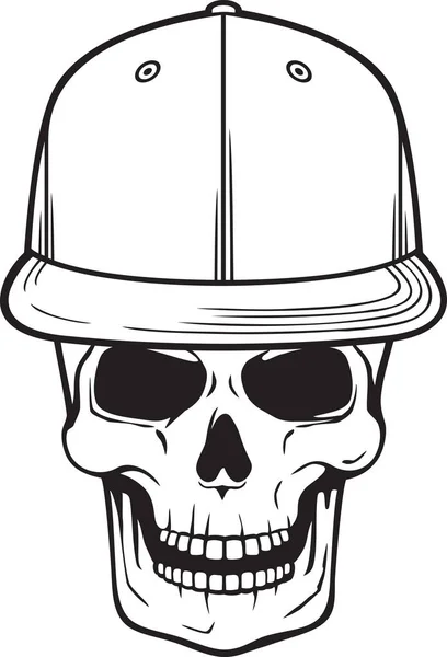 Cráneo Con Tapa Rap Ilustración Vectorial Blanco Negro — Archivo Imágenes Vectoriales