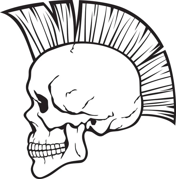 Mohawk Skull Ilustración Vectorial Blanco Negro — Vector de stock