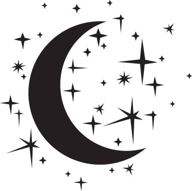 Gece Ay 'ı ve yıldızları. Vektör İllüstrasyonu.