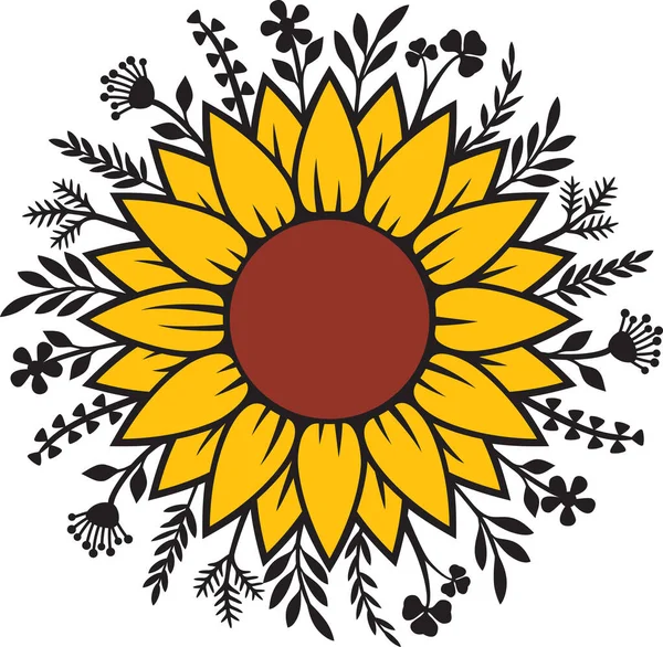 Florale Sonnenblumen Und Pflanzen Vektor Illustration — Stockvektor
