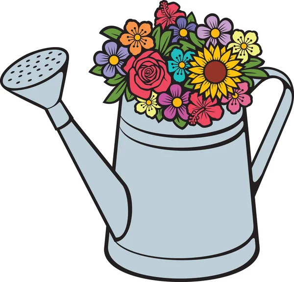 Watering Can Flowers Color Vector Illustration — Stock Vector