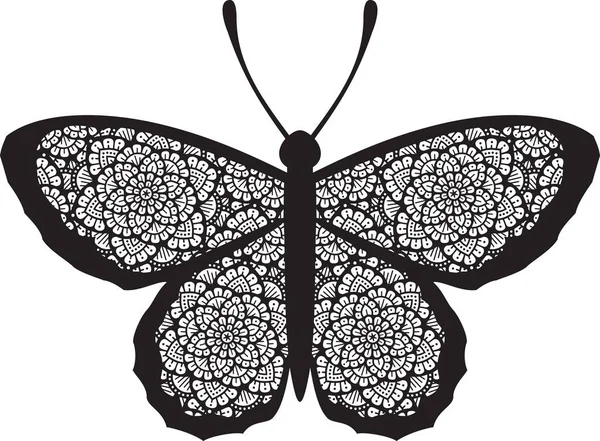 Mandala Schmetterling Boho Design Schwarz Und Weiß Vektorillustration — Stockvektor