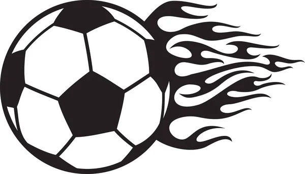Flaming Voetbal Voetbal Bal Zwart Wit Vectorillustratie — Stockvector