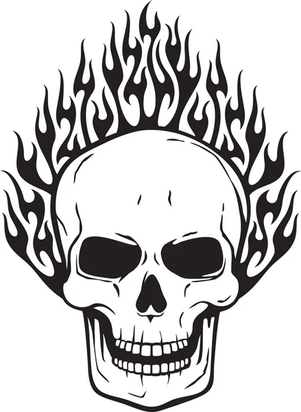 Burning Human Skull Black White Vector Illustration — Stock Vector