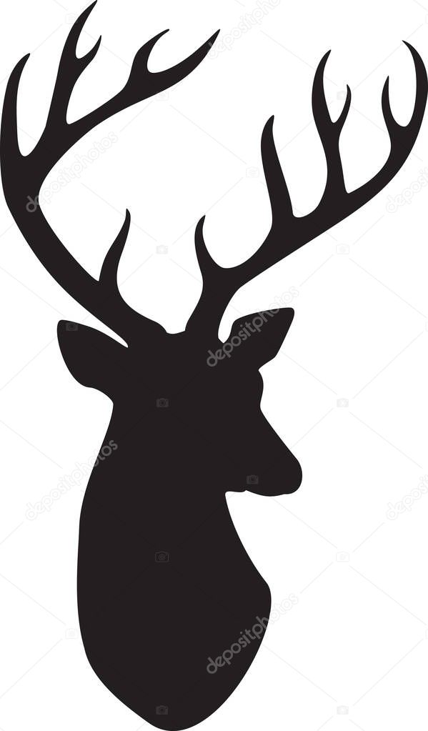 Deer head silhouette black and white. Vector illustration.