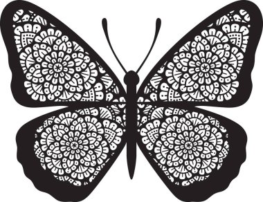 Mandala butterfly (Boho design) black and white. Vector illustration. clipart