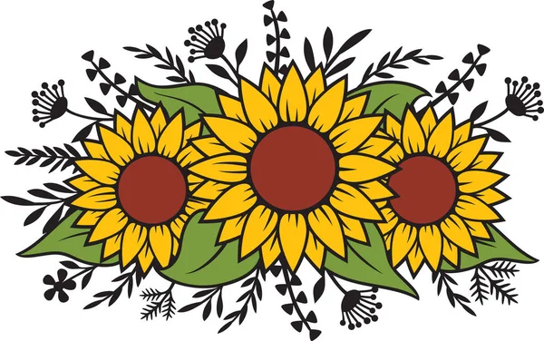 Florale Sonnenblumen Und Pflanzen Vektor Illustration — Stockvektor