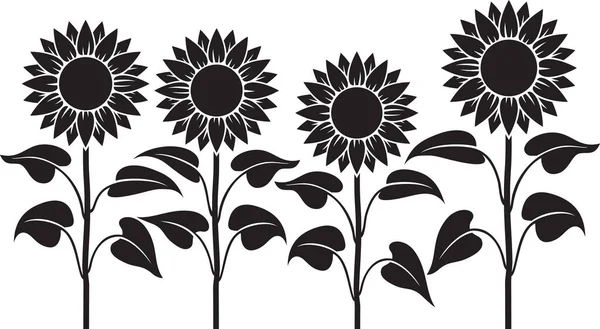 Sonnenblumenstamm Schwarz Und Weiß Vektorillustration — Stockvektor