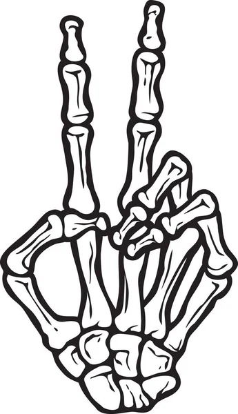 Skeleton Hand Making Peace Sign Gesture Vector Illustration - Stok Vektor