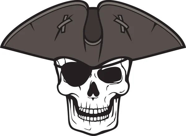 Cráneo Pirata Sombrero Triangular Ilustración Vectorial Parche Ocular — Vector de stock