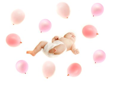 bebek beyaz üzerine pembe balonlar
