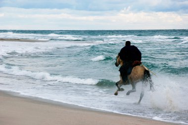 Fırtına deniz arka plan üzerinde at binicisi