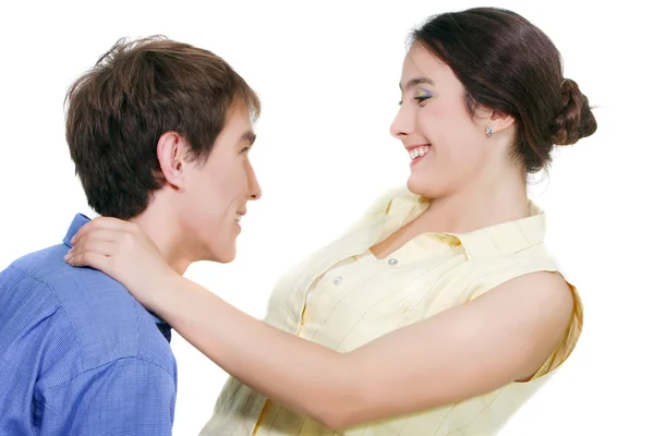 Young happy couple over white — Stock Photo, Image