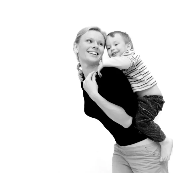 Mãe e filho sobre branco — Fotografia de Stock