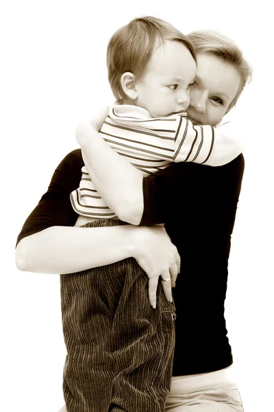 Μητέρα και γιος πάνω από λευκό — Φωτογραφία Αρχείου