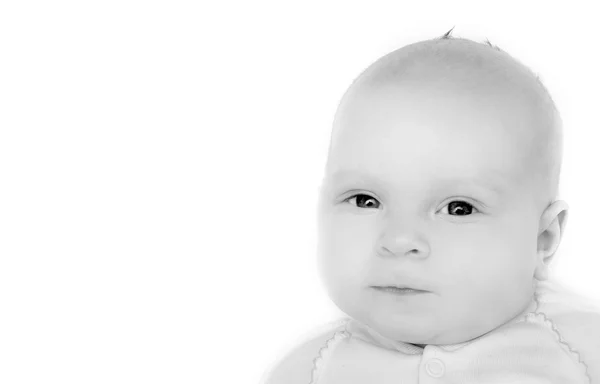 BW baby portret over Wit — Stockfoto