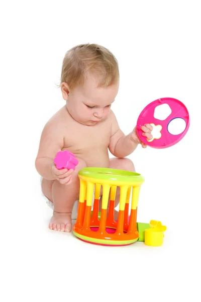 Cute baby playing over white — Stock Photo, Image