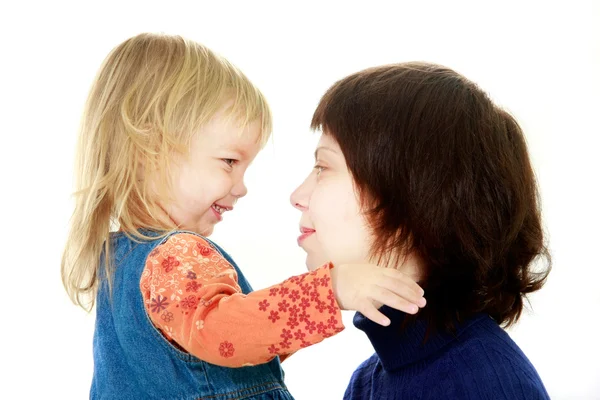 Mother and daughter portrait over white — Stock Photo, Image