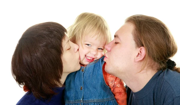 Glückliche Familie über Weiß — Stockfoto