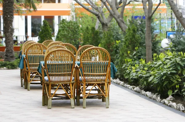 Empty tables in street cafe — Stock Photo, Image