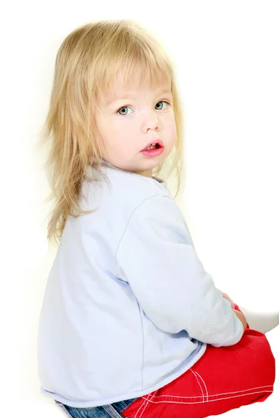 Lindo niño niña retrato sobre blanco —  Fotos de Stock