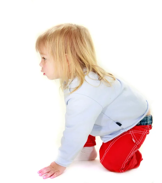 Curious toddler girl over white — Stock Photo, Image