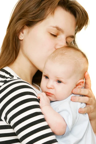 Moeder en baby over Wit — Stockfoto