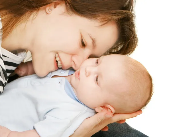 Moeder en baby over Wit — Stockfoto