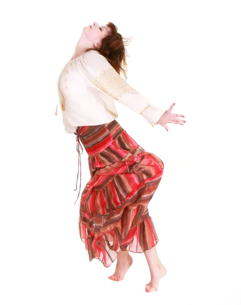 Dancing girl in action over white — Stock Photo, Image