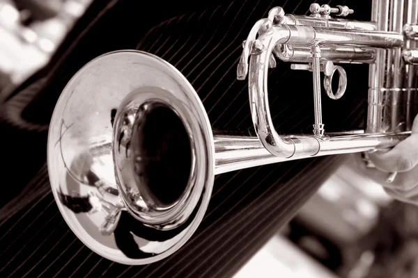 Zwart-wit trompet close-up — Stockfoto
