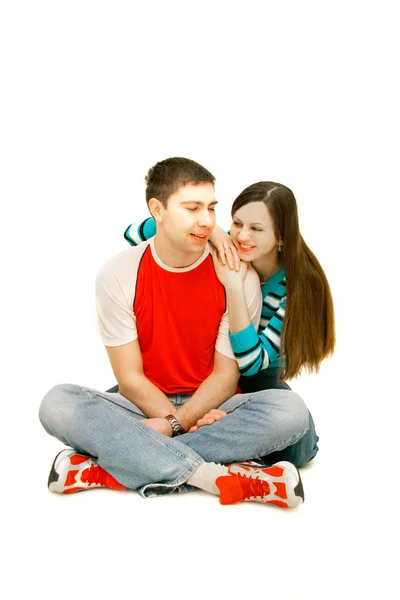 Young happy couple over white — Stock Photo, Image