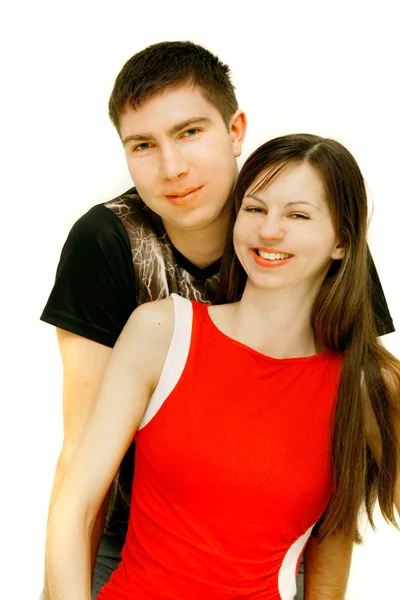 Young happy couple over white — Stock Photo, Image