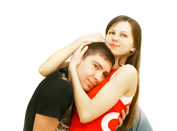 Young couple over white — Stock Photo, Image