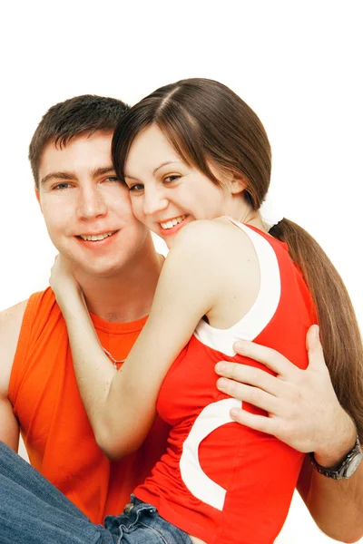 Young couple over white — Stock Photo, Image