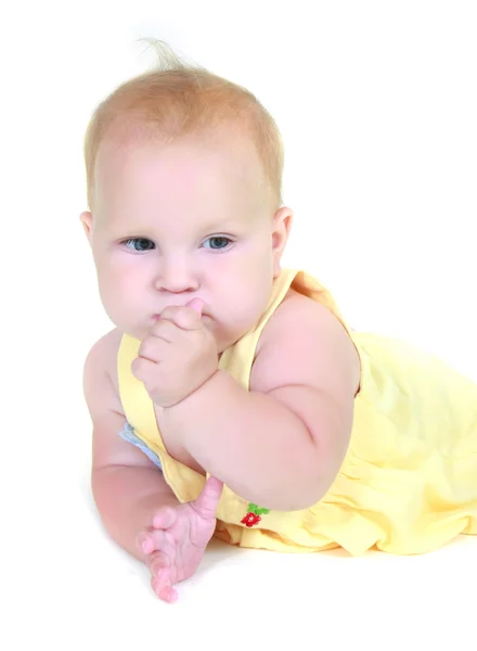 Bonito bebê menina sobre branco — Fotografia de Stock