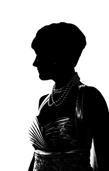 Sziluettjét nő estélyi ruha felett fehér — Stock Fotó