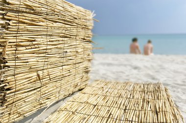 beyaz kum plajı üzerinde iki kişi