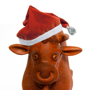 Noel Baba şapkası beyaz üzerine kırmızı boğa