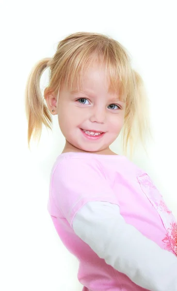 Niedliche Kleinkind Mädchen Porträt über weiß — Stockfoto