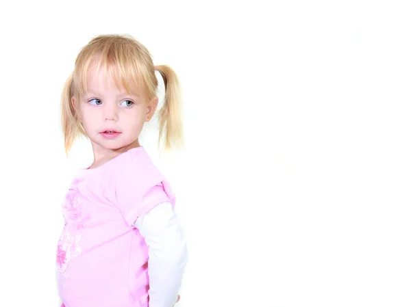 Cute toddler girl over white — Stock Photo, Image