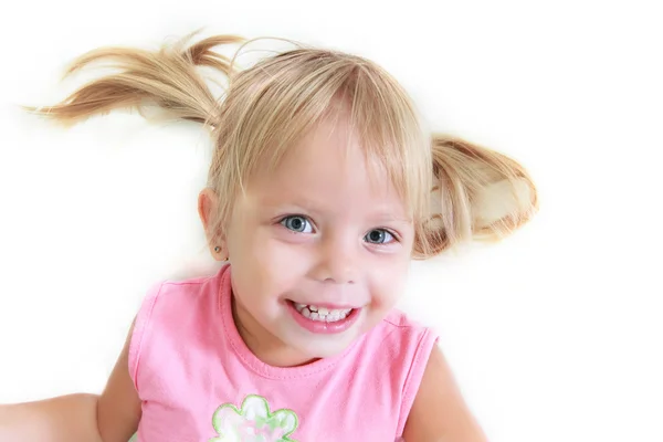 Portrait of happy toddler girl over white — Stock Photo, Image