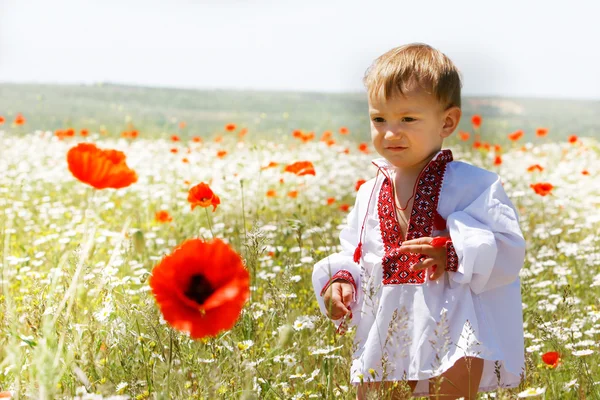 Junge in traditioneller Kleidung auf natürlichem Hintergrund — Stockfoto