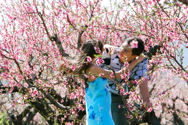 Loving couple in spring garden — Stock Photo, Image