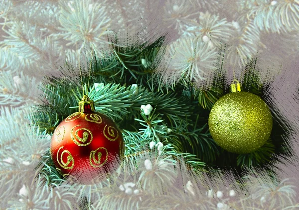 Red and golden balls on xmas tree — Stock Photo, Image