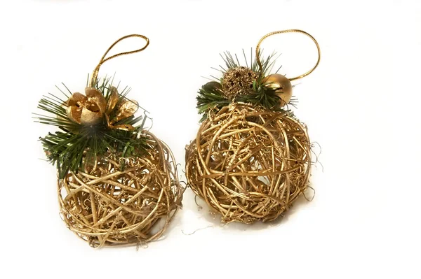 Golden xmas balls over white — Stock Photo, Image