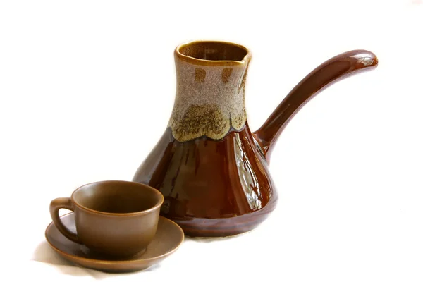 Cezve cerâmica e xícara de café — Fotografia de Stock