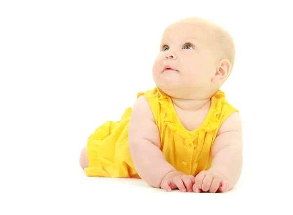 Surpreso bebê menina retrato sobre branco — Fotografia de Stock