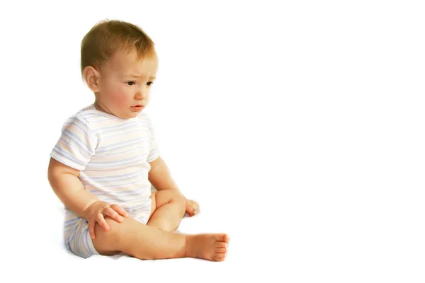 Upset baby boy isolated over white — Stock Photo, Image