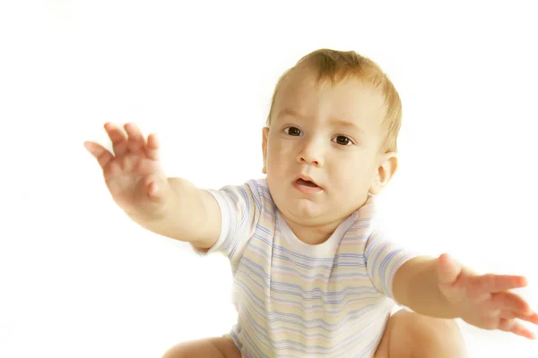 Niño pidiendo ayuda sobre blanco —  Fotos de Stock